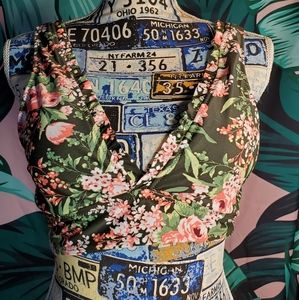 Floral print bathing suit top (L)
